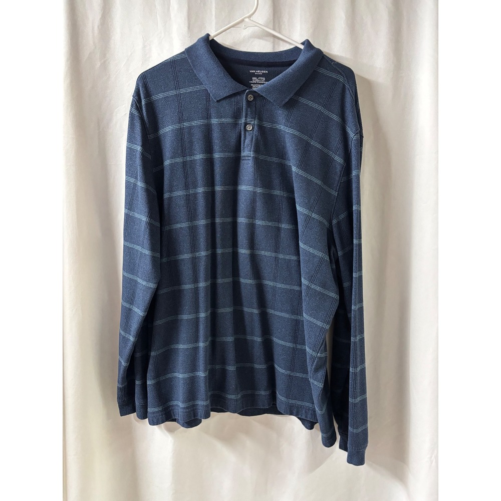 VAN HEUSEN Flex Mens XXL‎ Classic Fit Long Sleeve Polo Shirt Blue Striped